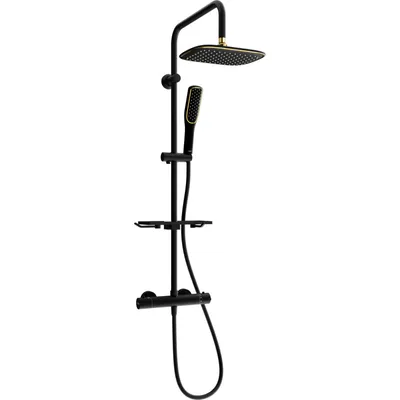 Obrázek produktu pro Mexen KT49 odkrytý sprchový set s dešťovou sprchovou hlavicí a termostatickou sprchovou baterií, Černá/Zlatá - 771504993-75