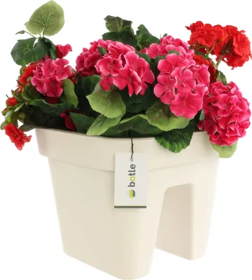 Produktbild von Balkonkiste Blumenkasten Geländerkasten Geländertopf 29x24 cm zum Anbauen von Erdbeeren, abnehmbarer Innenkragen| 10,5 L Balkon-Blumenkasten Cremig Quartal