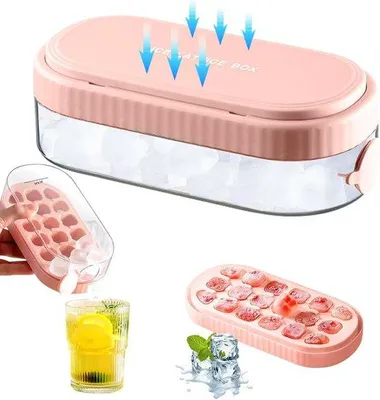 Zdjęcie produktu dla Forma do kostek lodu z pokrywką i pojemnikiem w kolorze różowym
