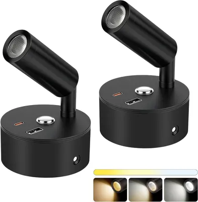 Obrázok produktu pre Stmívateľná stolná lampa – nočná lampička – na čítanie a nabíjanie – s USB typu C – 2 kusy – čierna