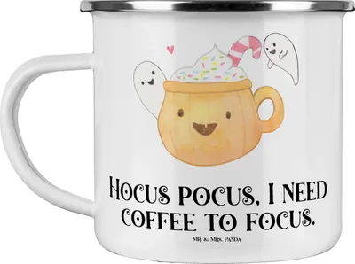 Produktbild von Mr. & Mrs. Panda Teebecher Kaffee Gespenst - Weiß - Geschenk, Pumpkin Spiced Latte, Teetasse, becher emaille, Halloween, Deko, Tasse, Trick Or Treat, Kaffeepott, Pott
