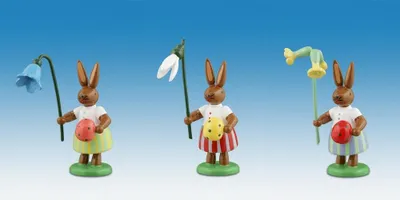 Produktbild von Osterdekoration Osterhasen mit Blume und Ei 3-tlg Höhe 7,5cm NEU