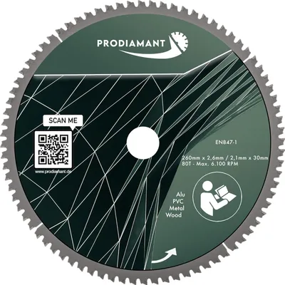 Zdjęcie produktu dla Brzeszczot tarczowy PRODIAMANT 260 mm do drewna, metalu i aluminium z zębami HM TCT