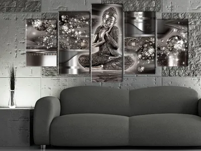 Produktbild von Akustikbild Buddha 200x100 cm Bilder Akustikschaum Hochleistungsschallabsorber Schallschutz Leinwand 5 tlg Wandbild Raumakustik Schalldämmung h-A-0053-b-p
