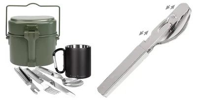 Produktbild von Black Snake Camping Kochgeschirr Aluminium Oliv, Steckbesteck und Karabinertasse