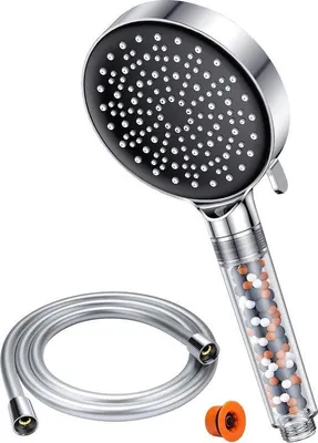 Produktbild von Regenduschkop mit Sprinkler, 1,6 m, wassersparend mit 6 Spritzarten, Duschkopf mit Filter, Druckverstärker, Duschkopfset, Chrom