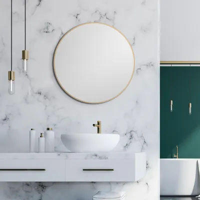 Produktbild von Talos Picasso Spiegel Gold Ø 60 cm -Hochwertiger Aluminiumrahmen, runder Badezim
