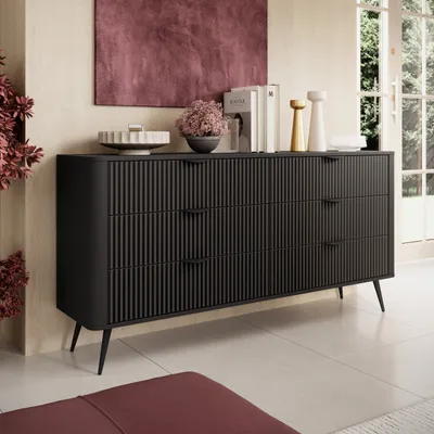 Image de AX LIVING Commode noire avec tiroirs Vespasia 163 6S 163,2cm