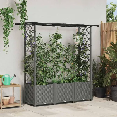 Imagen del producto de Maison Exclusive: Jardín vertical elevado con enrejado y cubierta, color gris claro, dimensiones: 162,5 x 40 x 136 cm