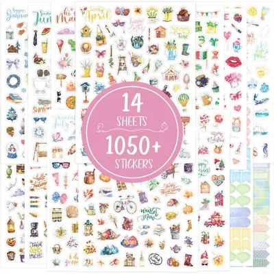 Produktbild von Jahreszeiten Sticker Set - 14 Blatt mit über 1050 Glitzer Aufklebern - für Scrapbook Fotoalbum und Bullet Journal - 215 x 160 mm selbstklebend