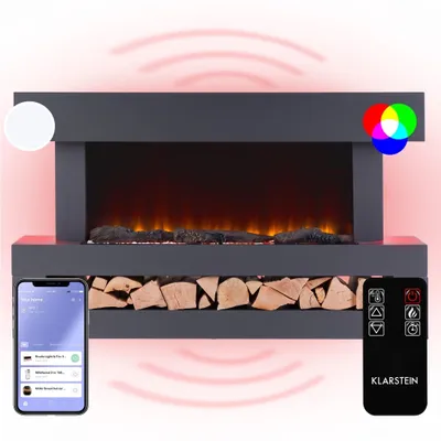 Obrázek produktu pro Klarstein Smart Dekorativní krb s LED plameny, elektrický krb s ohřívačem, 2000W elektrický krb, energeticky úsporný elektrický krb, nástěnný krb s dálkovým ovládáním a časovačem, elektrické krby s MDF krytem