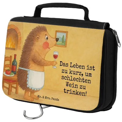 Produktbild von Mr. & Mrs. Panda kulturtäschchen Igel Wein Design - Weiß - Geschenk, Weinliebhaber, Weinglas, Lustige Sprüche, Kulturtasche, Weißwein, badtasche, Kulturbeutel, Necessaire