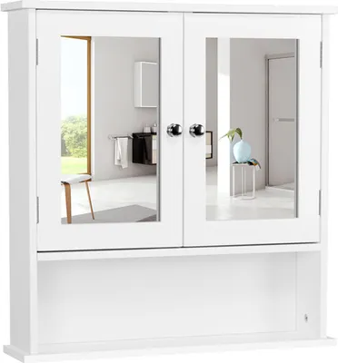 Produktbild von Yaheetech Spiegelschrank Badschrank Hängeschrank mit 3 Ablagen & Spiegeltür, Weiß