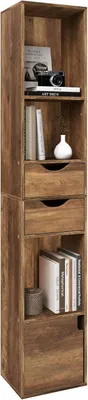 Produktbild von WOLTU Bücherregal, Standregal mit Schubladen, Regal mit Tür, 30 x 158 x 24 cm : Braune Holzoptik Farbe: Braune Holzoptik