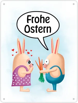 Produktbild von Frohe Ostern Metallschild XL in 21x28 cm mit lustigen Hasen