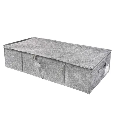 Produktbild von Intirilife Unterbettkommode mit Reißverschluss und Griffen aus Vlies in Grau - 75.5 x 39 x 16 cm - Platzsparende Aufbewahrung Organizer für unter dem Bett für Kleidung Decken