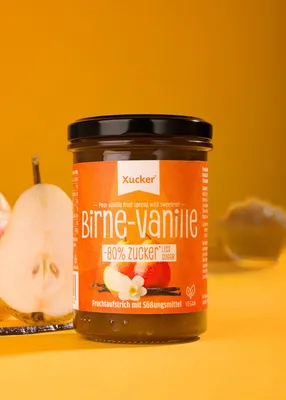 Produktbild von Xucker Fruchtaufstrich Birne-Vanille (76% Frucht) , Fruchtaufstrich mit Xylit, 220 g