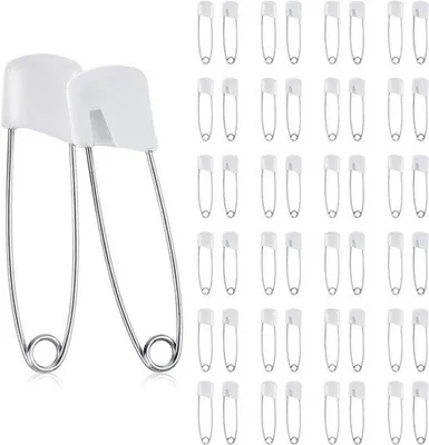 Image de 50 petites épingles de sûreté blanches à fermeture à fente, 4 cm, pour vêtements, travaux d'aiguille et couture
