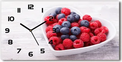 Produktbild von Wanduhr aus Glas – 60x30 cm - Glasbild - Glasuhr - Gehärtetes Glas - schwarze-zeiger - Himbeeren und Heidelbeeren