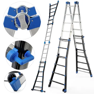 Zdjęcie produktu dla Drabina aluminiowa przegubowa teleskopowa Gierre 6x6 wielofunkcyjna na schody 150 kg 7 m EN-131