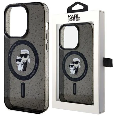 Produktbild von Karl Lagerfeld Karl&Choupette Glitter MagSafe Hülle für iPhone 15 Pro Max  Schwarz Handyhülle