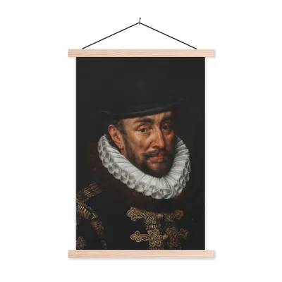 Produktbild von MuchoWow® Textilposter Wilhelm von Oranien - Adriaen Thomasz - Hut 60x90 cm mit holzfarbenen Rahmen - Textil