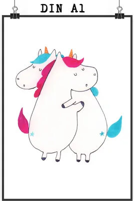 Produktbild von Mr. & Mrs. Panda Bild Einhörner Umarmen DIN A1 - Weiß - Geschenk, Unicorn, Kunstdruck, Freundin, Einhorn, Wandbild, Wanddekoration, typografie poster, drucke, Liebe