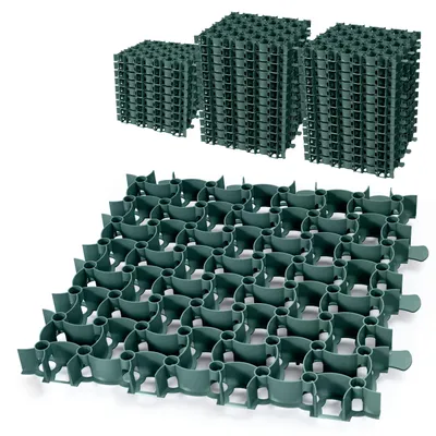 Produktbild von Garronda Rasengitter befahrbar 50 Stück (12,5 m²) 50x50x4 cm Kunststoff Parkplatzgitter zur Bodenbefestigung Kiesstabilisierung Drainage Stecksystem GD-0224 Grün