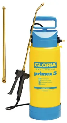Imagen del producto de GLORIA Primex 5, pulverizador de jardín con sistema de compresión, 7 litros, 5 litros, color azul, color amarillo, material: plástico, latón