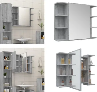Obrázok produktu pre vidaXL Kúpeľňová zrkadlová skrinka Grey Sonoma 80x20,5x64 cm Materiál na báze dreva - Zrkadlová skrinka - Zrkadlové skrinky - Kúpeľňová zrkadlová skrinka - Kúpeľňová skrinka so zrkadlom