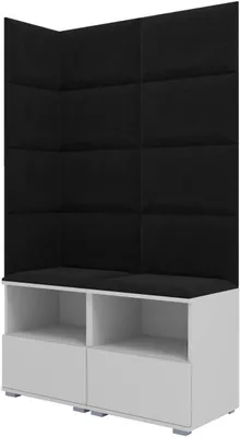 Produktbild von Garderoben-Set Nela V, Polstergarderobe mit zwei Schuhschränke, Flurmöbel mit Wandpaneele (Farbe: Weiß + Trinity 16 (Schwarz))