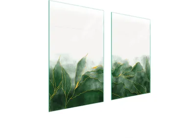 Image de Plaques de recouvrement pour cuisinière 2 pièces 75x52 Couverture de champ en vitrocéramique Planche à découper feuillage vert