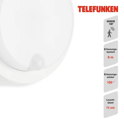 Productafbeelding van Telefunken LED buitenwandlamp, wit, IP44, 12W, 1250lm, neutraal wit, 4000K, met sensor
