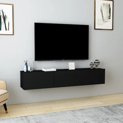 Zdjęcie produktu dla Skye Decor, Denby - Black, stolik pod telewizor, czarny, 100% płyta wiórowa, 160 x 31,4 x 29,6 cm