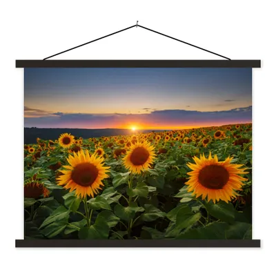 Produktbild von MuchoWow® Textilposter Blumen - Nacht - Sonnenuntergang - Sonnenblume - Horizont 120x90 cm mit schwarzem Rahmen - Aufhänger für Poster