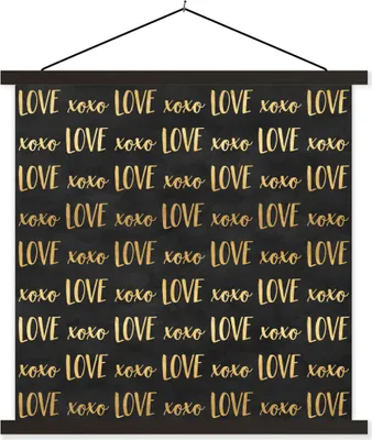 Produktbild von MuchoWow® Textilposter Muster - Liebe - Gold - Schwarz 90x90 cm mit schwarzem Rahmen - Magnetisches