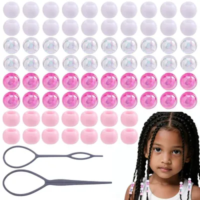 120 Acryl-Haarperlen 12mm rosa mit Flechtwerkzeug
