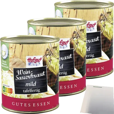 Produktbild von Hofgut Weinsauerkraut 3er Pack (3x850ml Dose) + usy Block
