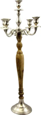 Produktbild von Kerzenständer 5-armig Kerzenleuchter Kandelaber aus Holz und Metall braun/Silber Höhe 80 cm