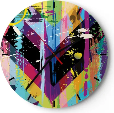 Produktbild von Wanduhr - Rund - Glasuhr - Abstraktion modern - 40x40cm - Schleichendes Uhrwerk - Lautlos - zum Aufhängen bereit - Dekoration Modern - Wanddekoration aus Glas - C3AR40x40-3604