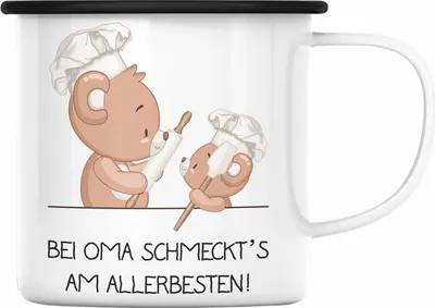Produktbild von Trendation - Oma Geschenk Geschenkidee von Enkel Enkelin Geburtstag Geschenke Großmutter Emaille Tasse Becher (Schwarz)