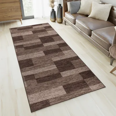 Produktbild von Läufer Teppich Meterware Flur Wohnzimmer Schlafzimmer Kurzflor Modern Design Rutschfest Braun 67 x 730