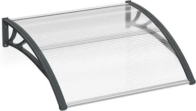 Produktbild von Haustürvordach Pultbogenvordach 150x100 cm, 5 mm Transparentes Polycarbonat, Türüberdachung für Außenbereich, Effektiver Sonnenschutz & Regenschutz