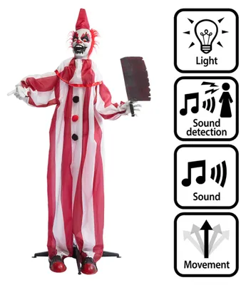 Zdjęcie produktu dla Figurka halloweenowa Clown Chuckles 170 cm Dekoracja halloweenowa z animacją, światłem i dźwiękiem