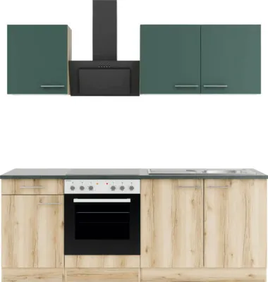 Produktbild von Optifit Küchenzeile mit Geräten Savona405/Livorno290 210 cm grün wildeiche matt strukturiert zerlegt Variante reversibel KPSL 2136-9+