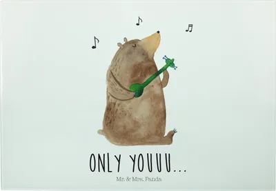 Produktbild von Mr. & Mrs. Panda Schneidebrett Bär Gitarre - Weiß - Geschenk, vesperbrett, Teddy, Glasbrett, Hackbrett, Glas-Schneidebrett, Servierplatte