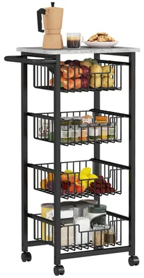 Zdjęcie produktu dla Wózek kuchenny HOMCOM z blatem roboczym i 4 wysuwanymi koszami stalowymi