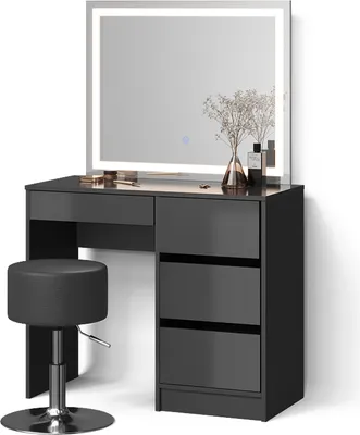 Produktbild von Schminktisch Livinity Imola Anthrazit mit LED Spiegel und Hocker, Model 52421