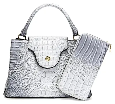 Produktbild von Damen Handtaschen-Set 2 Stück Damentasche aus Kunstleder mit Krokodilledermuster Henkeltasche Kleine Handtasche Tasche Umhängetasche Schultertasche Damenhandtasche Taschen