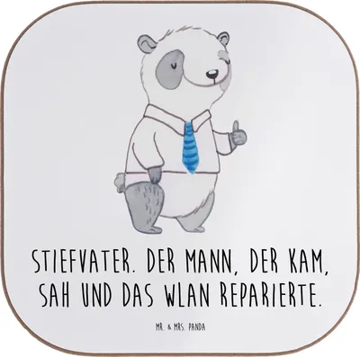 Produktbild von Mr. & Mrs. Panda Untersetzer für Gläser Stiefvater Held - Weiß - Geschenk, Dankbarkeit, handgemacht, Stiefkinder, Weihnachten, Freund, gläseruntersetzer, Design, Technik
